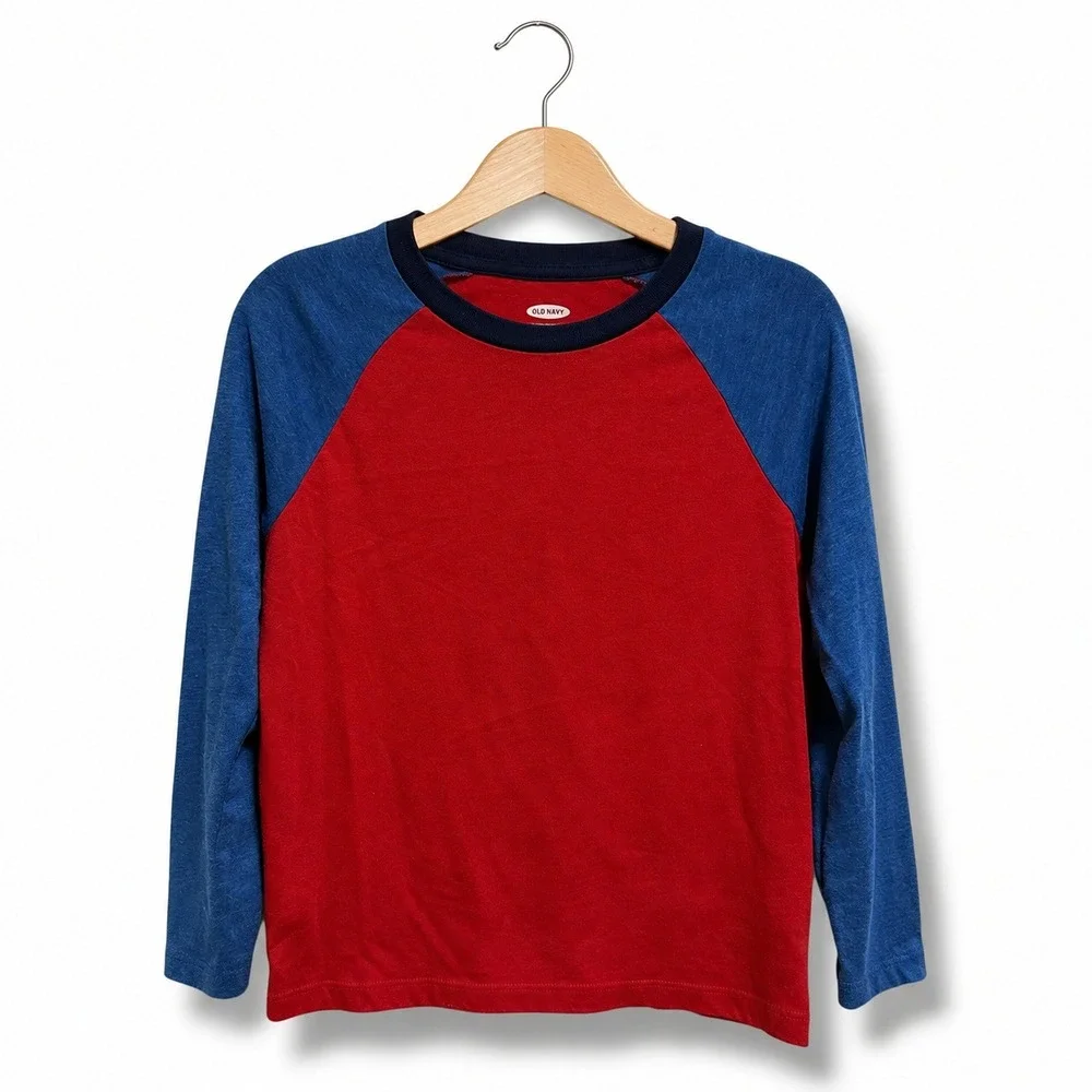 Old Navy Boys Red Blue Raglan‎ Baseball Long Sleeve Tee Shirt S 6-7